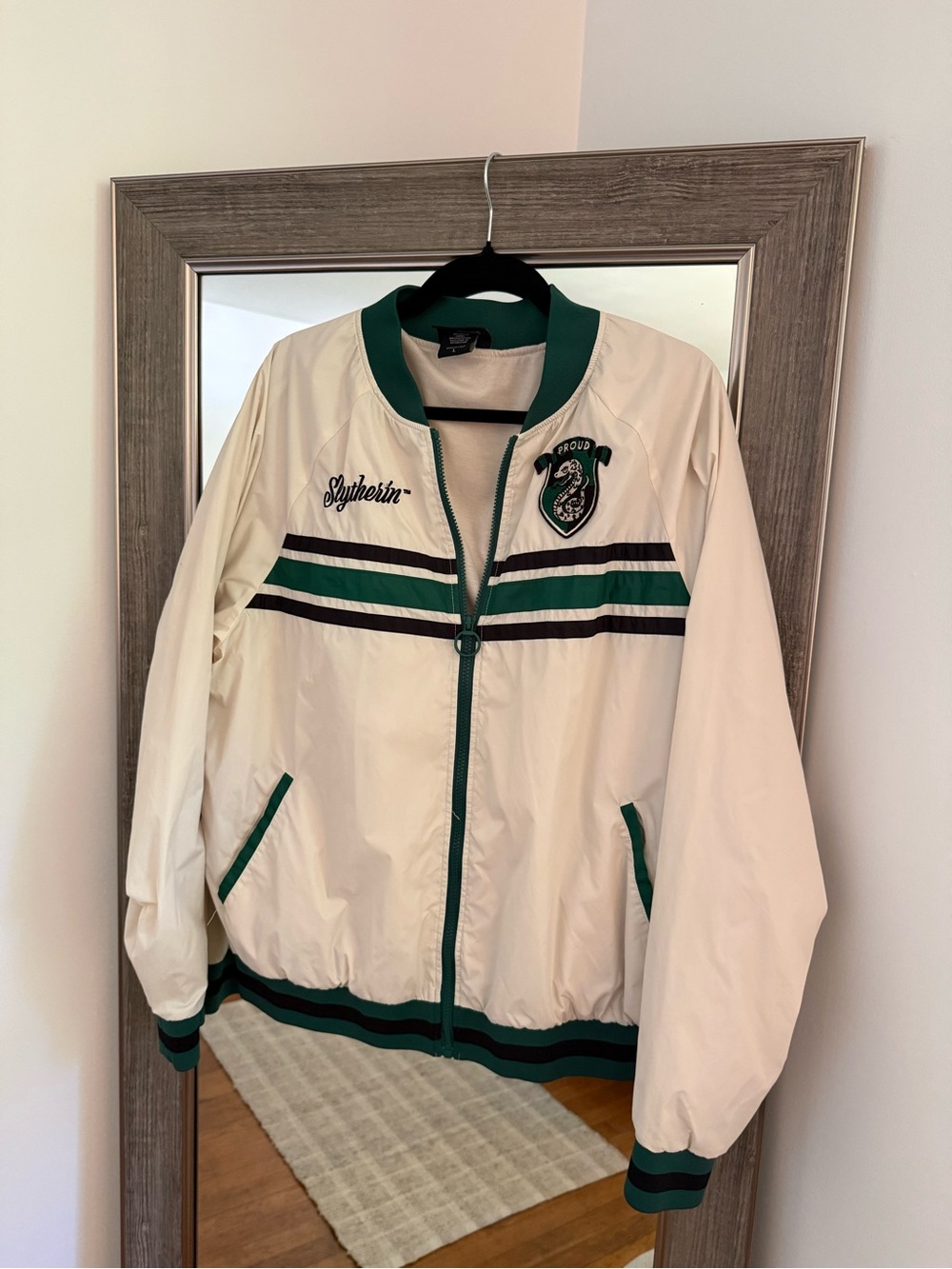 Harry Potter Slytherin Green & White Zip-Front Bomber Jacket